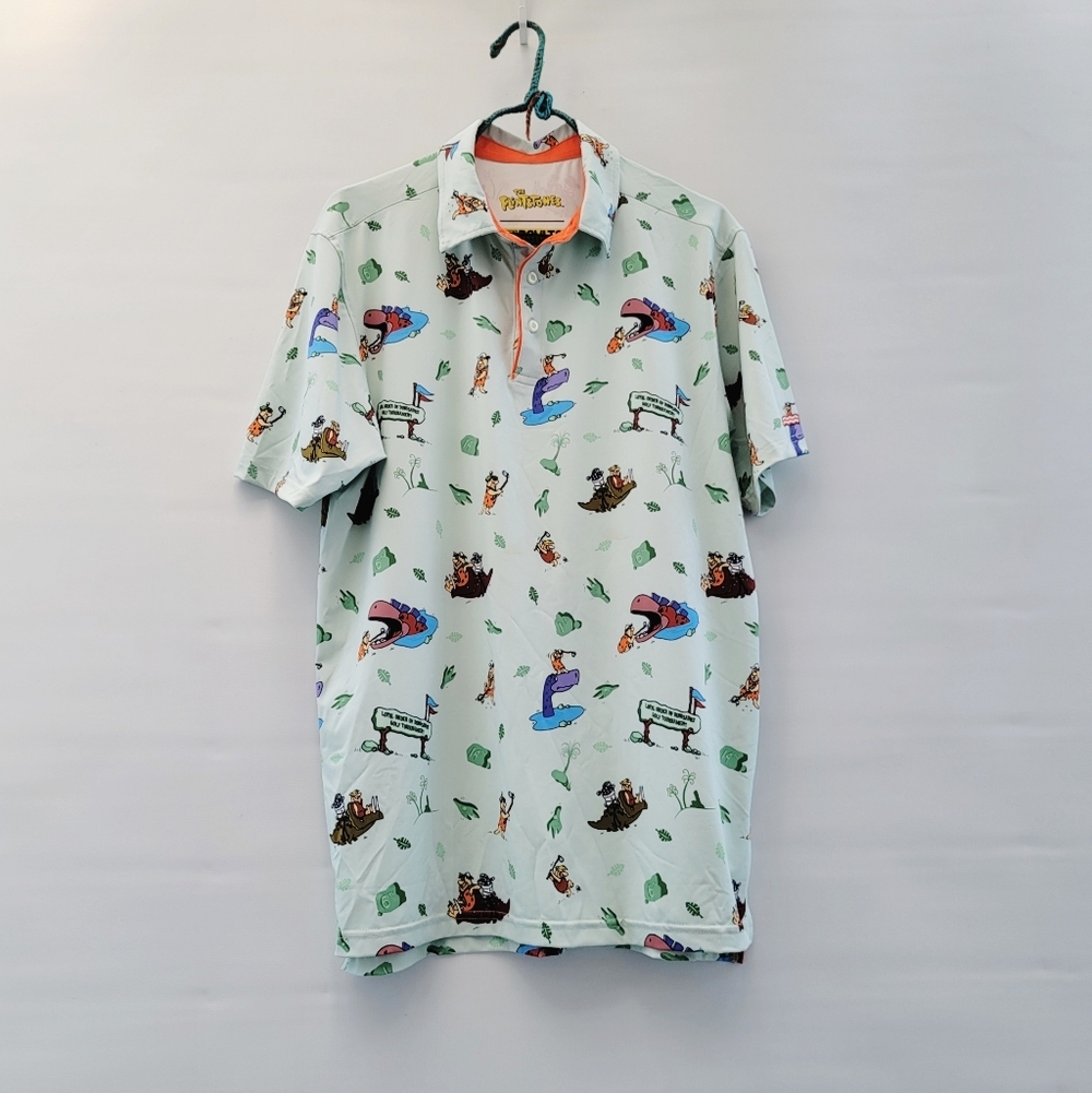 RVLTS Flinstones Loyal Order of Dinosaurs Tourney Polo Shirt Mens Medium Green